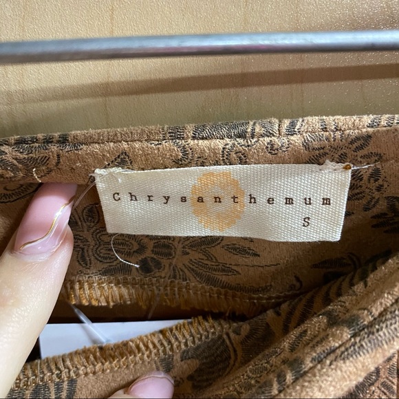 Suede Fringe Leather Mini Skirt Tooled - Picture 5 of 7